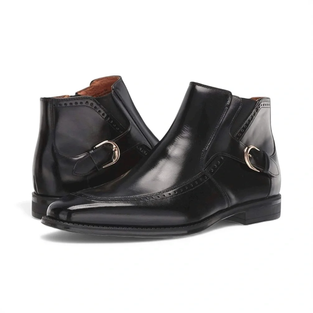 Stacy Adams Men’s Black Leather Ankle Boots Zip Dress Shoes Memory Foam Sz 13 - Picture 1 of 10